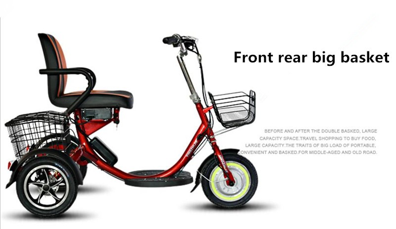48 Volt Black Adult Electric Tricycle For Handicapped Rear Double Disc Brake Best Seller