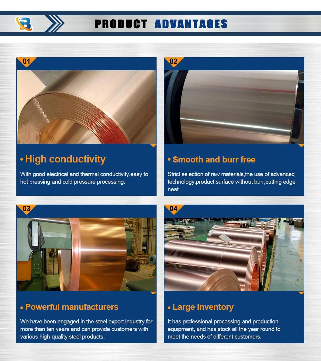 99.9% Pure Copper Strip C1100 C1200 C1020 C5191 Copper Coil Tinned Copper Tape Foil Factory