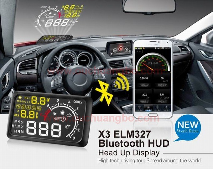 Ouchuangbo 5.5 inch multi colour auto HUD car head up display with bluetooht support refuel RPM icon speed alarm