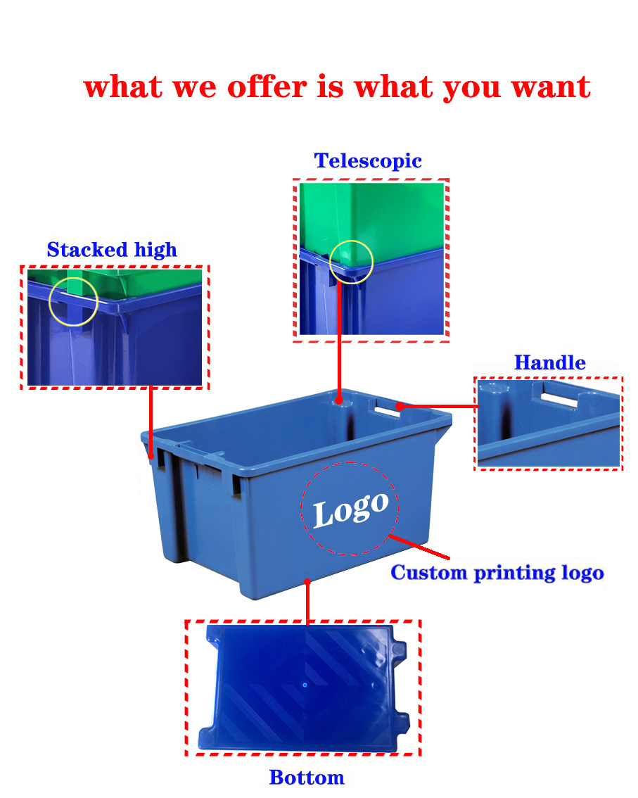 Logistics Stack Nestable HDPE Plastic Crate Recycled Home Office Hotel Restaurant Car Bar