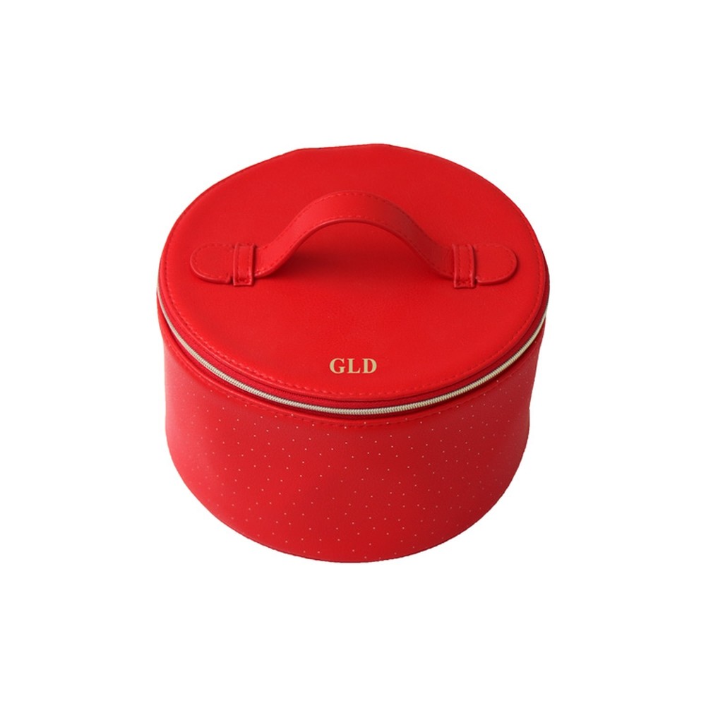 Customized Lightweight Ladies Leather Vanity Case Portable Round Red