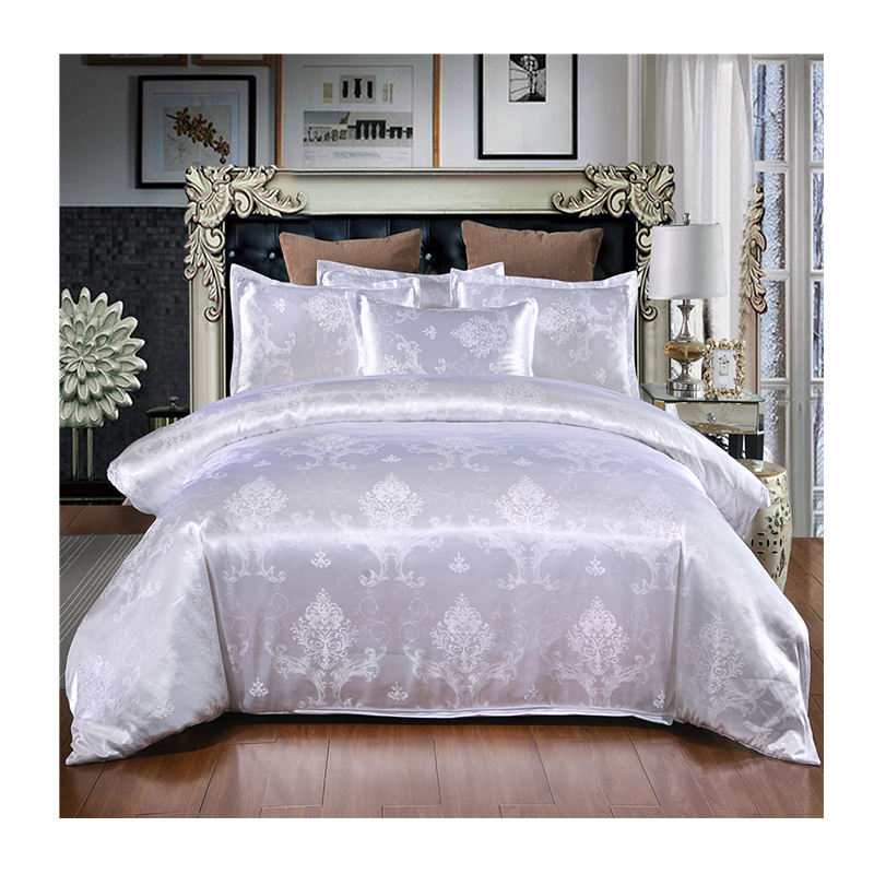Solid Colour Satin Duvet Cover Set European Retro Baroque Style Custom Jacquard Blue