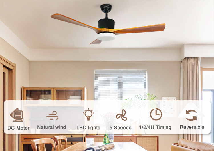 52 Inches Reversible Motor Time Setting Ceiling Fan Light for Home Hotel and Office