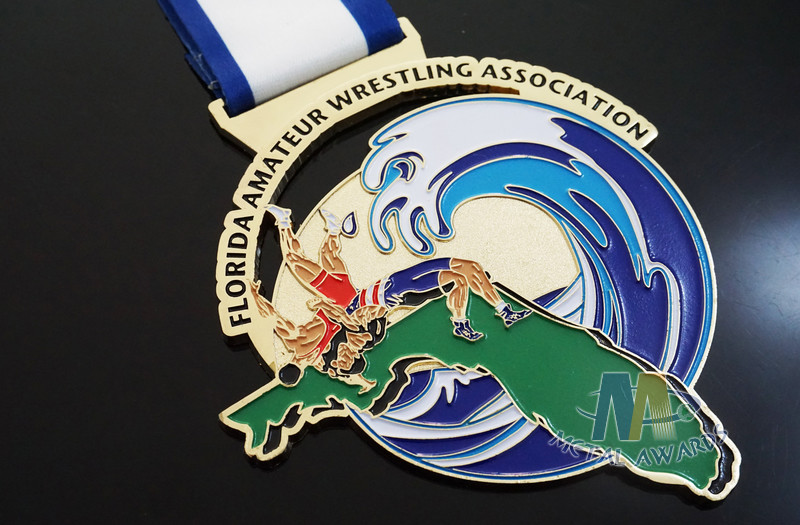Customized Taekwondo Or wrestling Metal Award Medals with Sublimated Ribbon