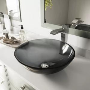 China Circular Countertop Wash Basin Handmade Tempered Glass Gray Vessel Bathroom Sink on sale