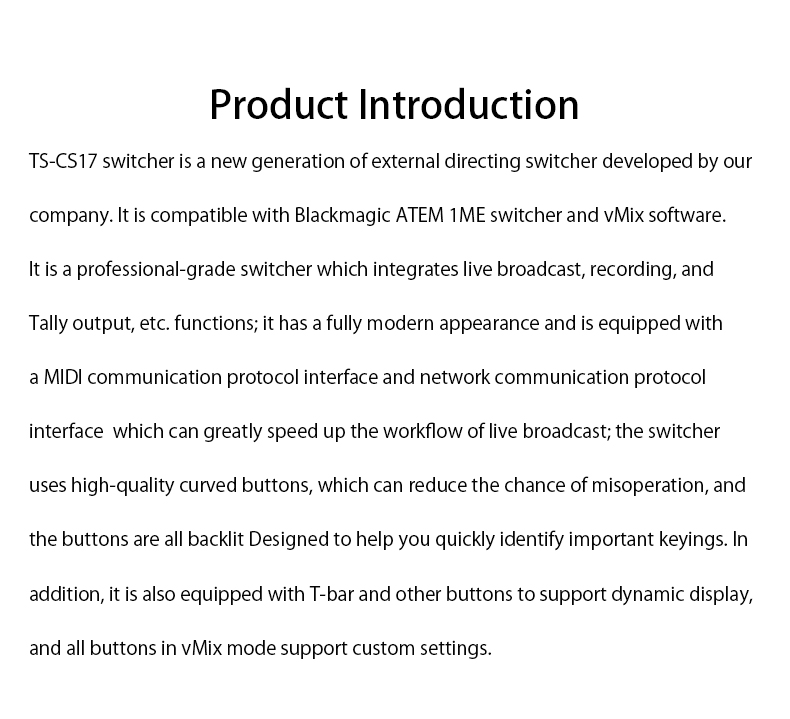 Live Broadcast Video Switcher with Built-in Tally Trigger and Guide Switching Station