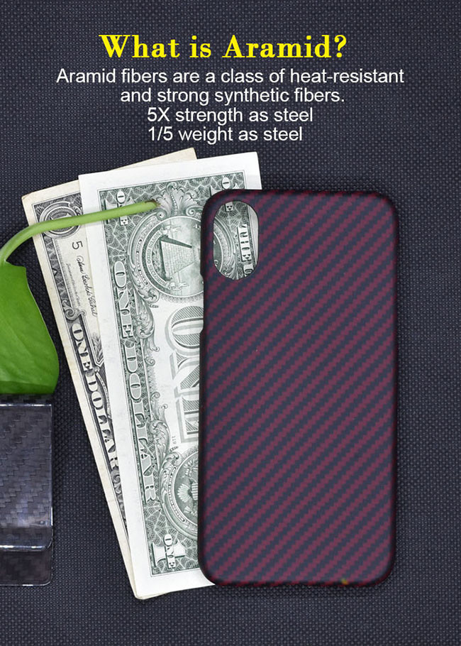 Red Color Twill Style Real Aramid Fiber Phone Case For iPhone X