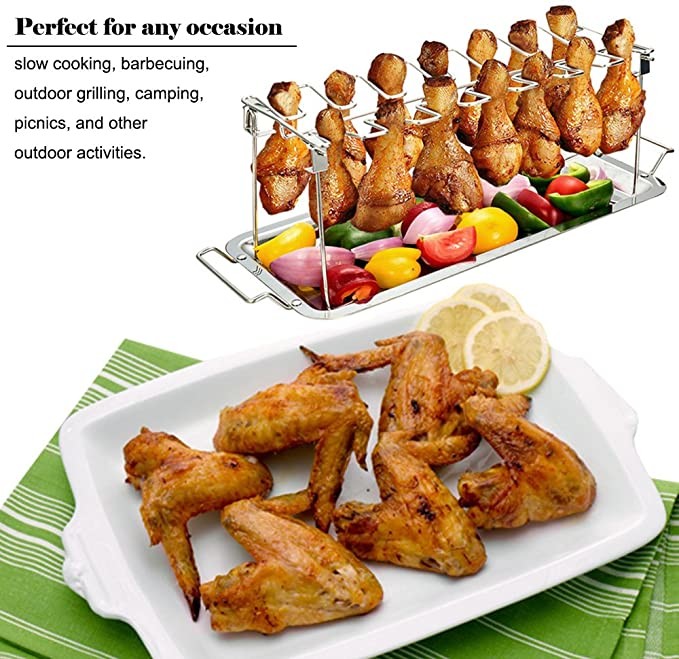 LFGB BBQ Grill Supplies 14 Slots Chicken Leg Wing Rack For Smoker