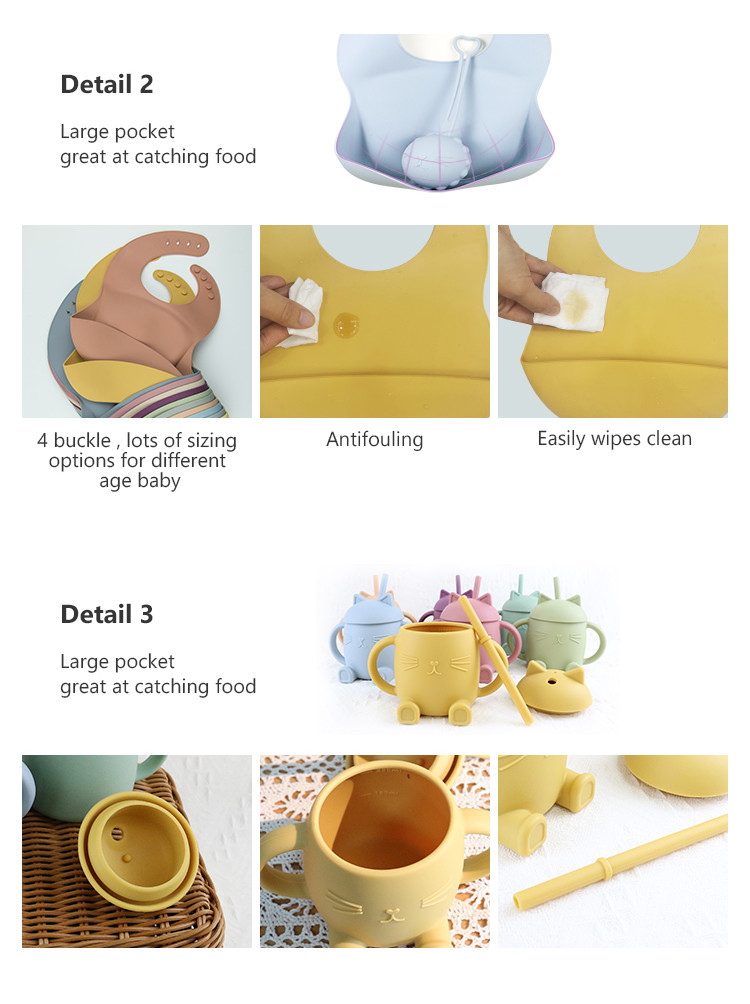 Wholesale Baby Geschirr Led Weaning Silicone Bib Spoon Bowl Spoon Bowl Plate Silicone Baby Feeding Tableware Set Product
