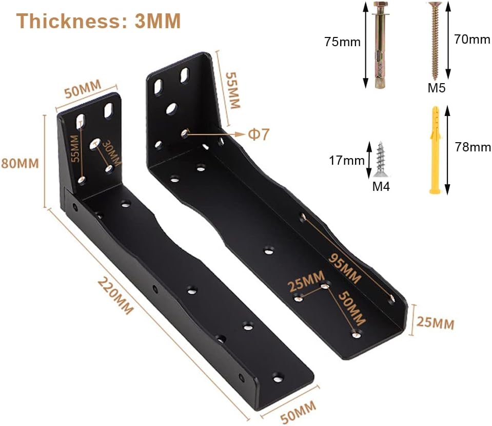 Floating Cabinet Shelf Support with Heavy Duty Metal Joint Angle Wall Mounted Bracket