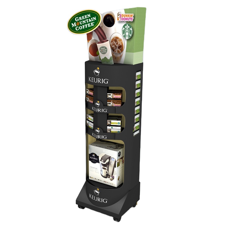 POP Coffee Display Stand Wooden Coffee Shelf Display With Lid For Canned Coffee