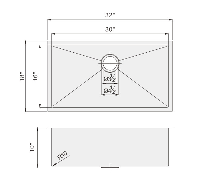 32''X18''X10'' Undermount Stainless Steel Kitchen Sink With Dampening Pads