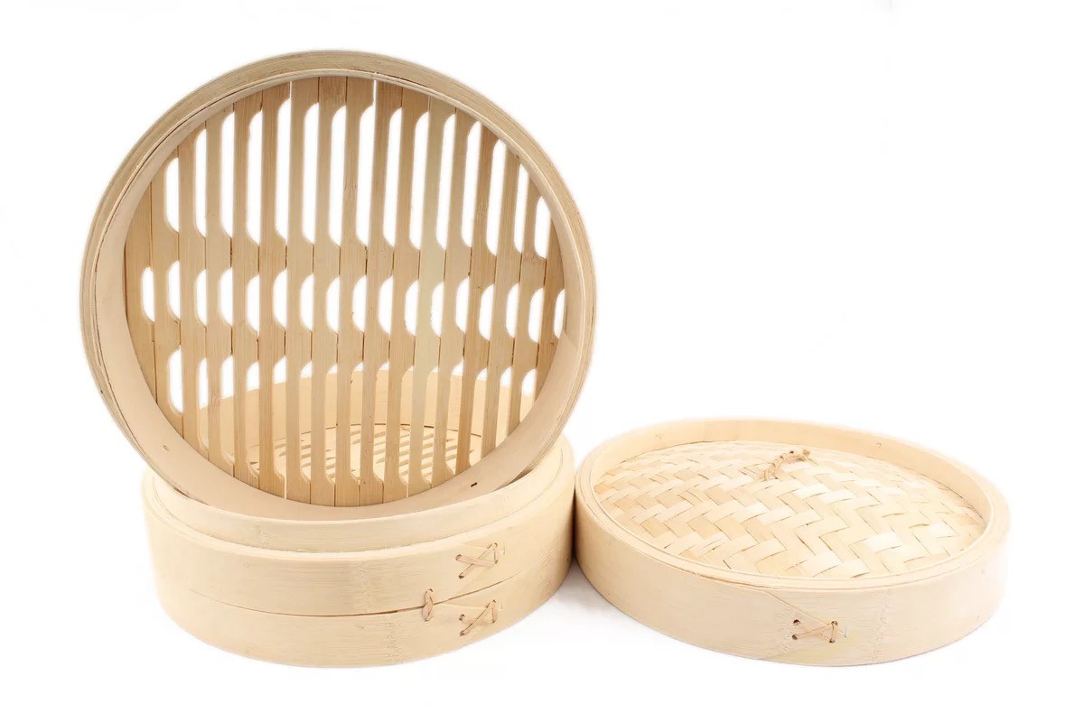 Custom Dim Sum Bamboo Steamers , Two Tier Bamboo Steamer Kitchen