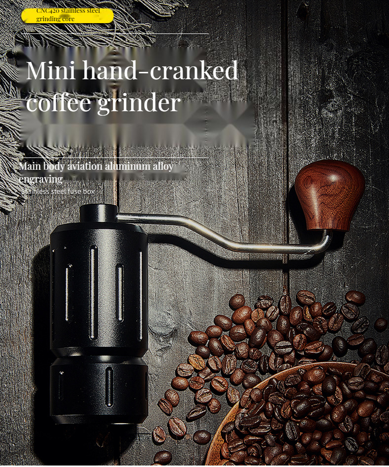STAINLESS STEEL Portable Coffee Grinder for Modern Style Metal Utensils and Wood Mill