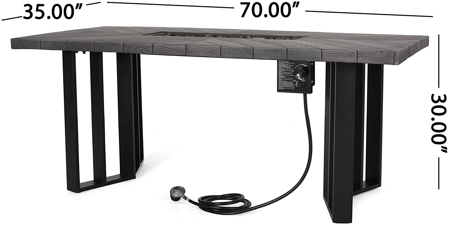 Black Or Dark Gray Rectangular Fire Pit Table Liquefied Petroleum Gas