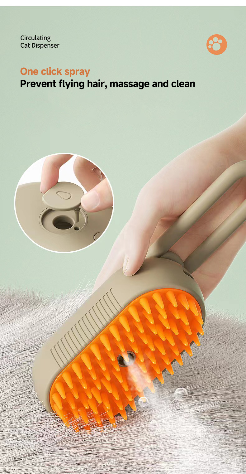 Pet Hair Removal Steam Brush Grooming 3 In 1 Folder Handle Comb De-fluffing Cat Combs