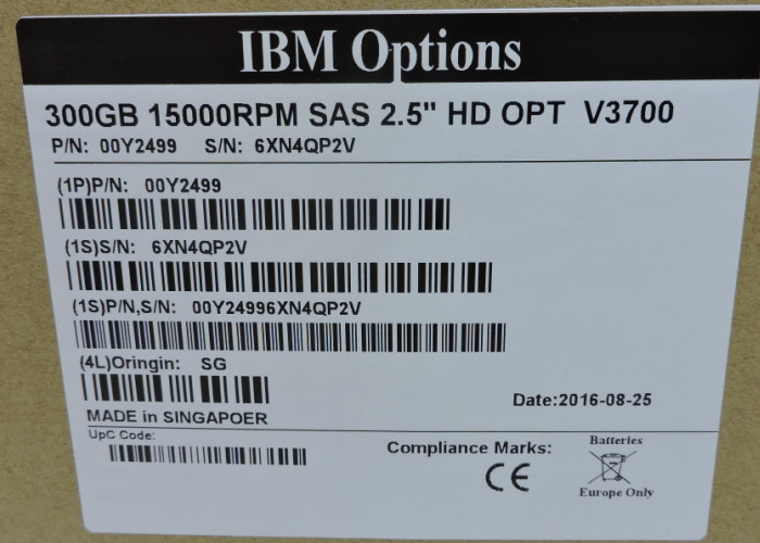 00Y2428 00Y2499 IBM Hard Disk 300GB 15K SAS 6Gb V3500 V3700 1 Year Warranty