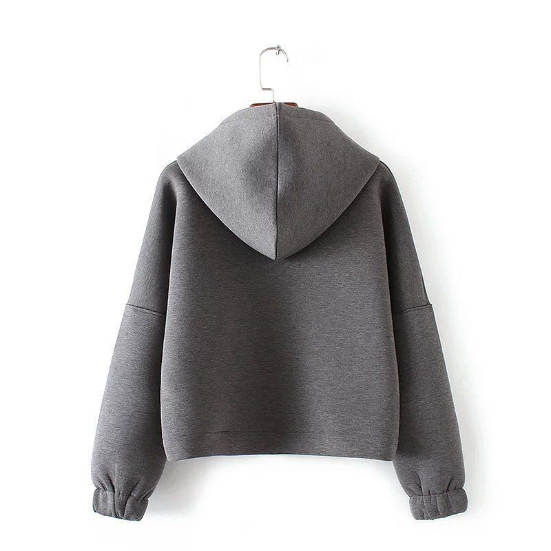 Plaid Sport Slolid Grey Color cropped sweatshirt Hoodie Autumn for Women
