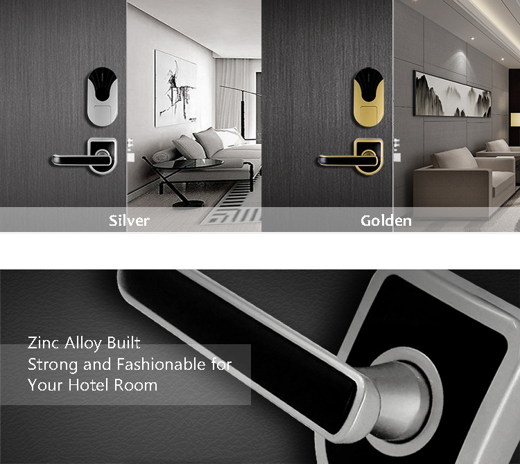 Silver Hotel Electronic Door Locks Zinc Alloy 6V Working Voltage 200 Cards Data Capacity