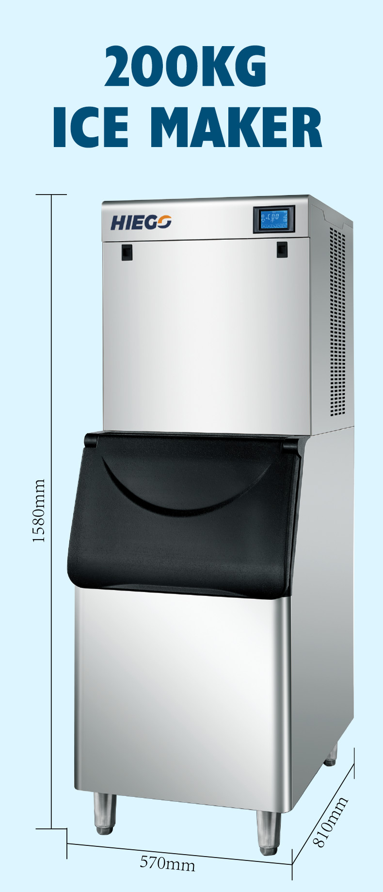 Commercial 450 Lb Ice Machine 200kg Electric Ice Cube Maker 1100kg Storage Bin