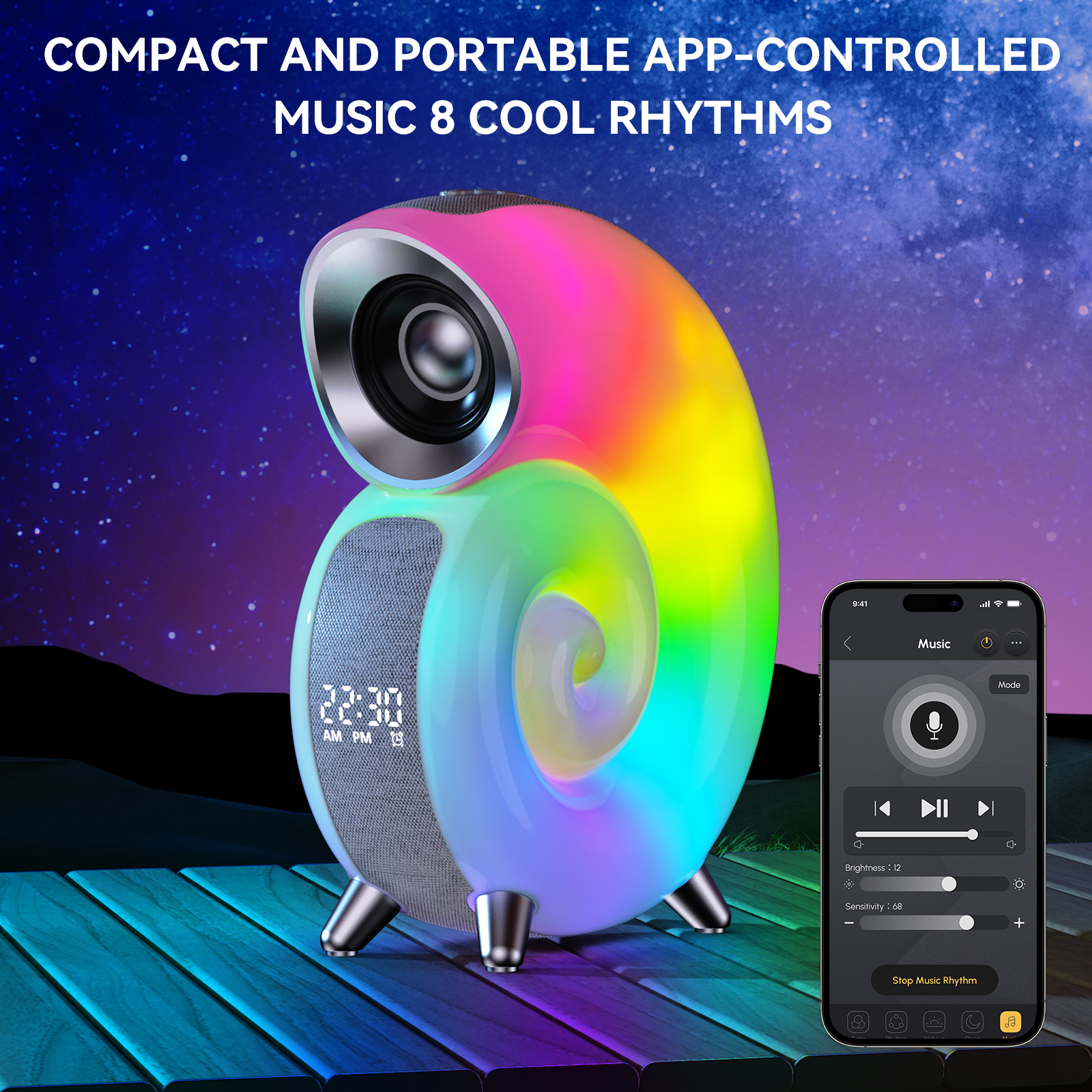 Wireless Charger with Alarm Clock Digital App Control RGB Light Wireless Speaker