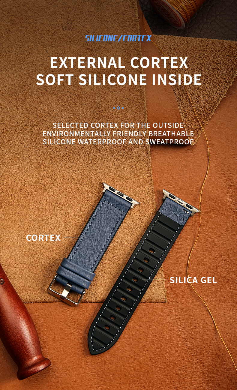 22mm Silicone Leather Watch Strap for iWatch Series 6 5 4 3 2 1 SE Luxury and Durable