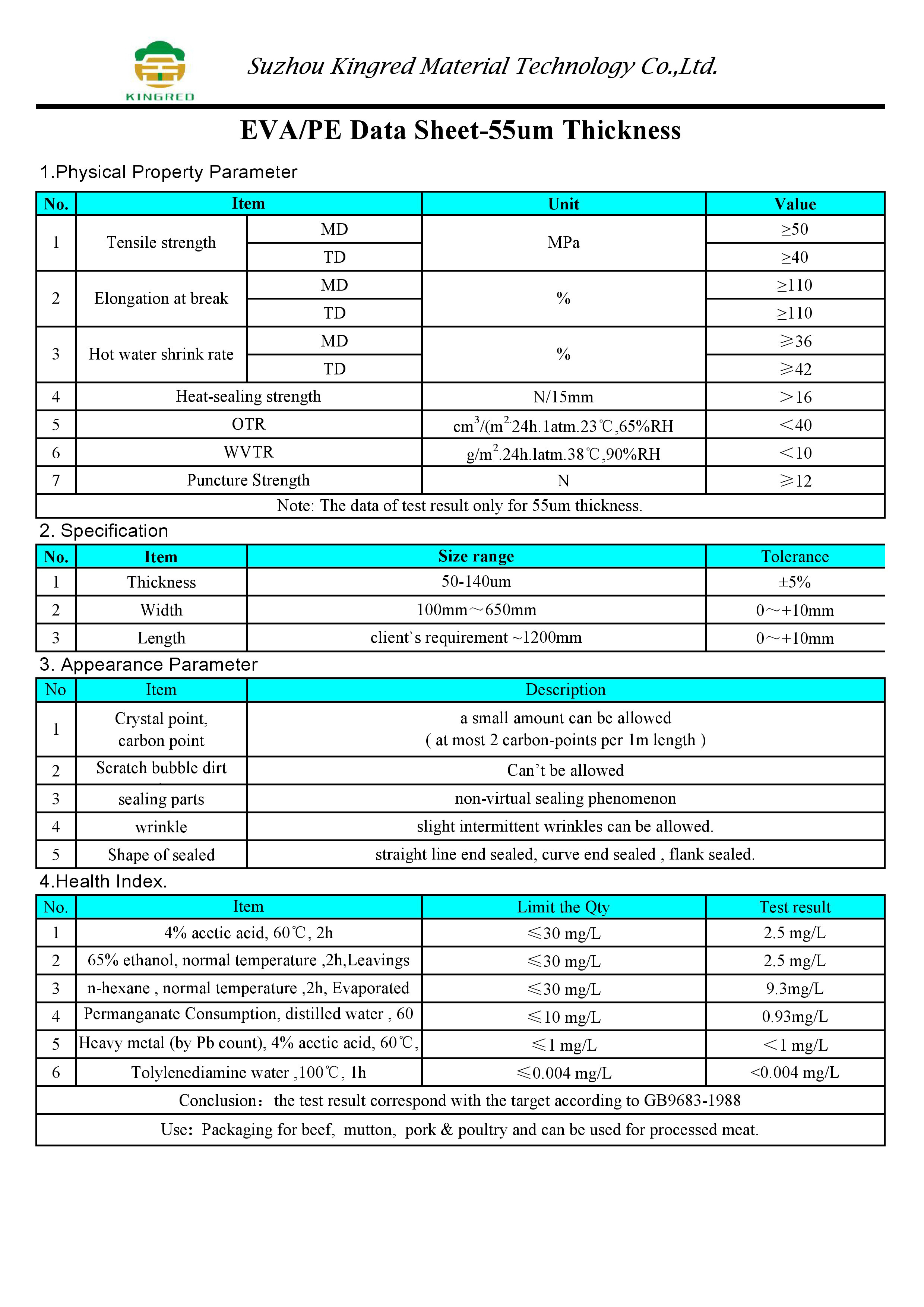 Food Grade Hot Water Shrink Poultry Bags 50um 55um EVA PE Co Extruded