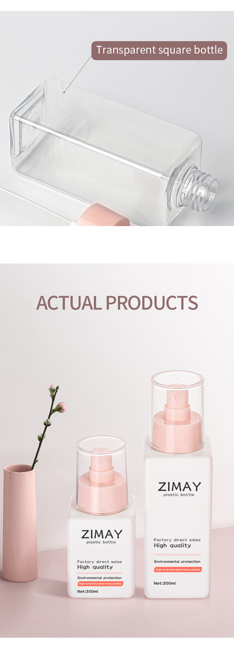 PET Plastic 100ml Spray Bottles Fine Mist Screen Printing With 24mm Mouth