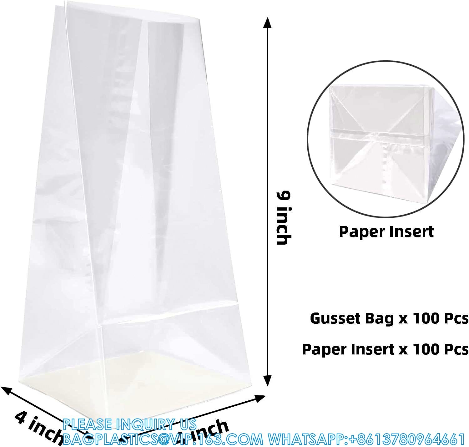 Opp Pla Packaging Bag Candy Bopp Clear Block Bottom Pouch Opp Square Bottom Bag Opp Cello Gusset Square Bottom Bag