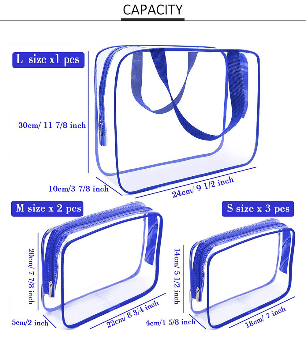 Multifunctional 6pcs Clear PVC Travel Luggage Pouch With Handle