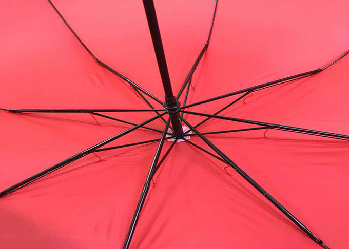 Red Windproof Foldable Umbrella 27 Inch Strong Sturdy For Windy Weather
