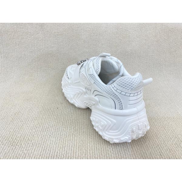 Women white flat fashion sneakers with paillette crystal breathable mesh and low cut