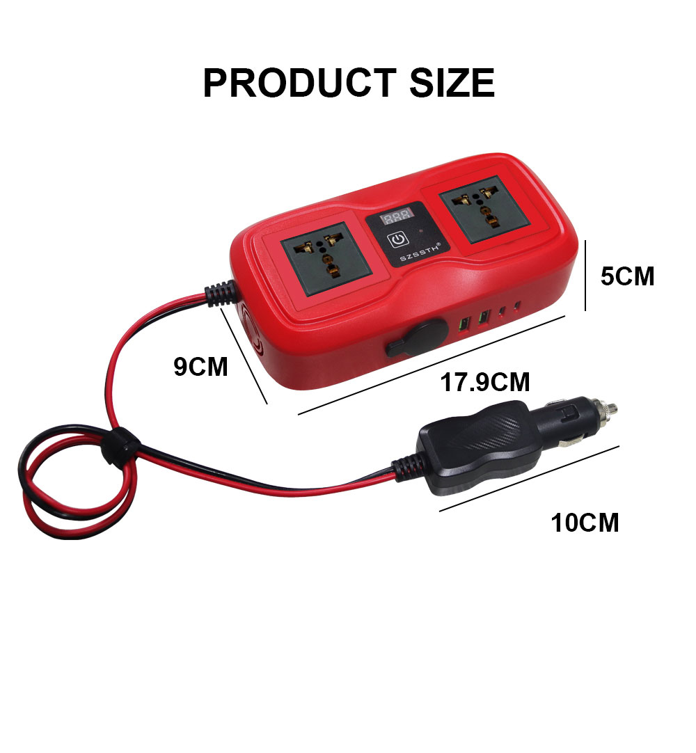 Customized Support SZSSTH Universal Socket Portable 12V 220V 2 AC Outlets 2USB 200W GaN PD Fast Charger Car Power Inverter