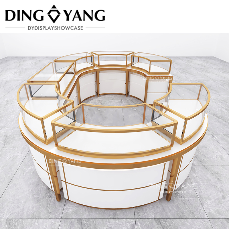 Manufacturer Custom Made Luxury High End Large Oval Center Island Jewelry Showcases Glass Display Cabinets