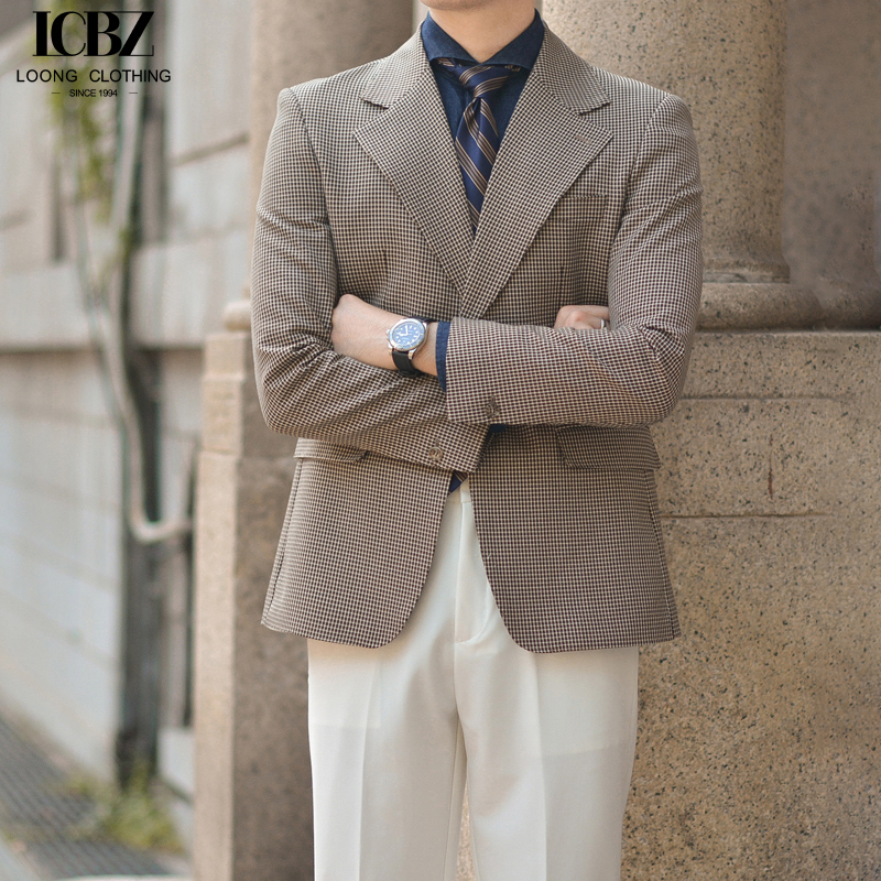 Gender Men Retro Houndstooth LCBZ Custom Suit Jacket for Gentleman's Casual and Dress