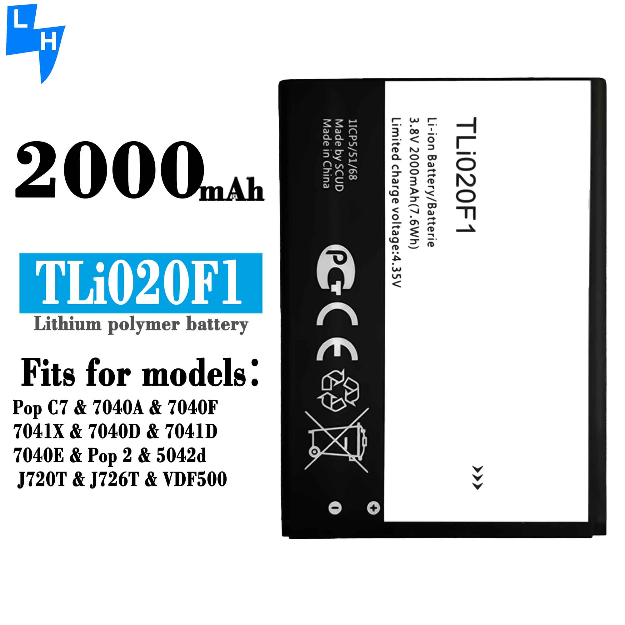 Alcatel One Touch Pop 2 5042D C7 U5 Battery Replacement with Original capacity White