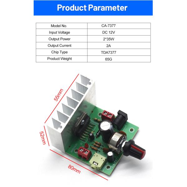 CA-7377 2.0 Channel Digital Audio Amplifier Module DC12V 2*35W TDA7377 AMP Chip Amplifier Board No Light LED Lighting
