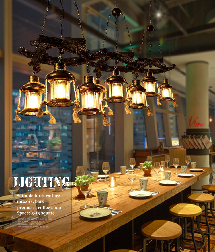 American Chandelier Loft Retro Industrial Cafe Bar Restaurant Bar Lighting Clothing Store Wooden chandelier(WH-VP-230)
