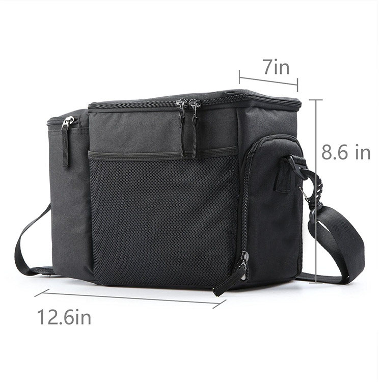 Aluminum Foil 6 Can Cooler Bags 600D Two Sided Mesh Pockets Black Color