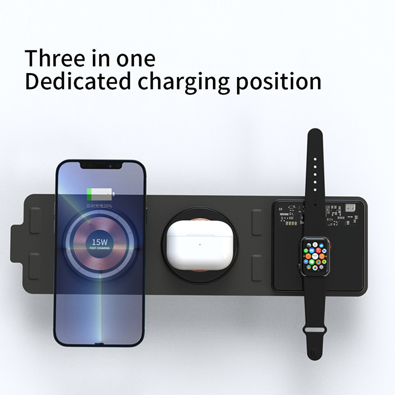 Trending Products 2022 New Arrivals Portable Folding 15 Watt 3 In 1 Transparent Wireless Charger