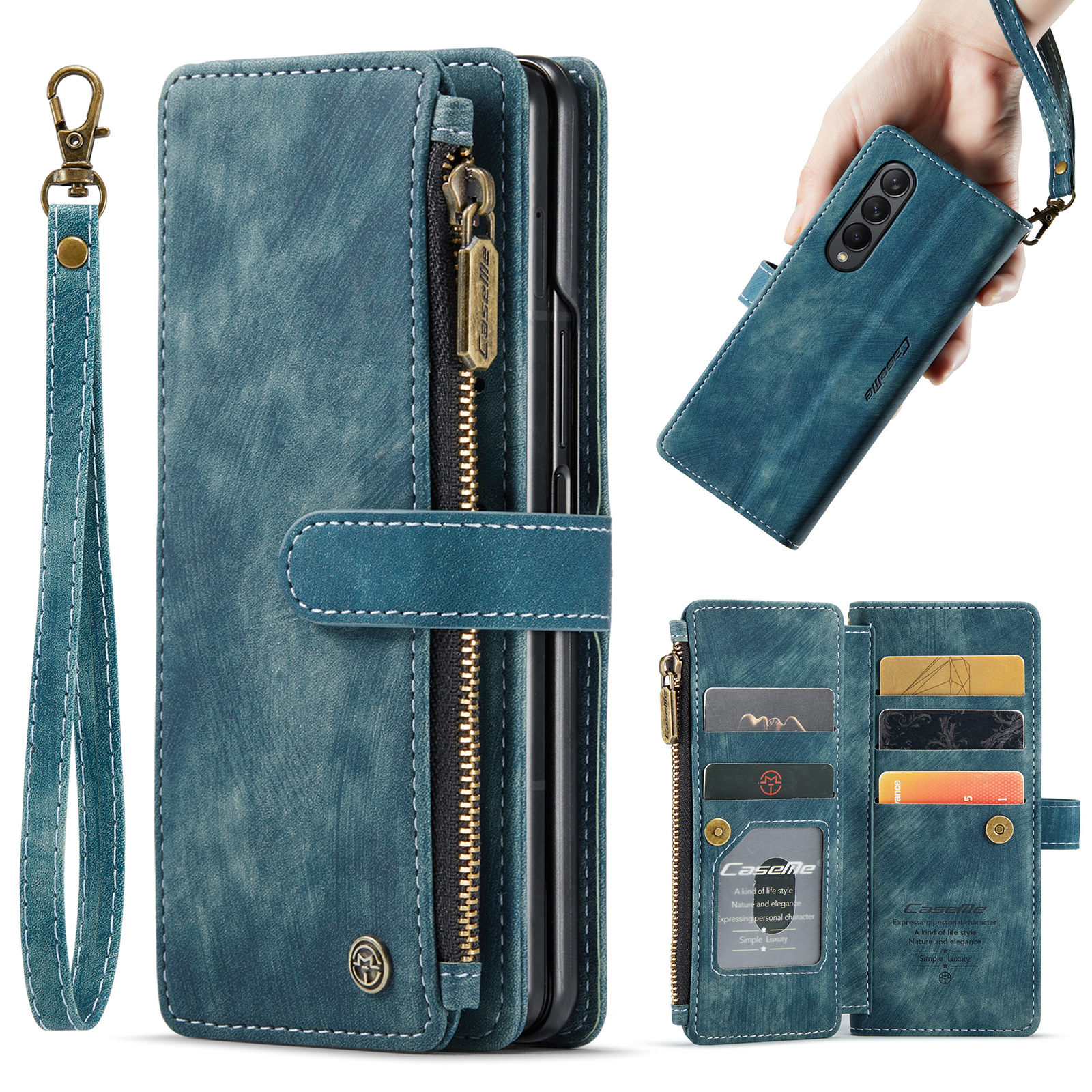 Vintage Card Wallet Phone Case For IPhone 14 Pro Max And Samsung Z Fold 5 In Red Leather