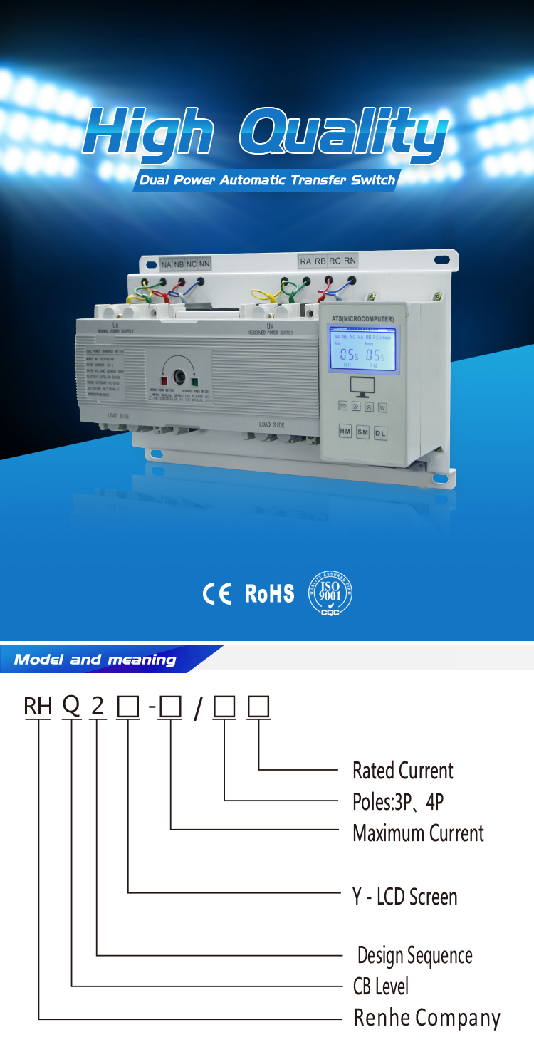 ATSQ2Y Model 4 Poles MCCB type smart Dual Power Automatic transfer switch