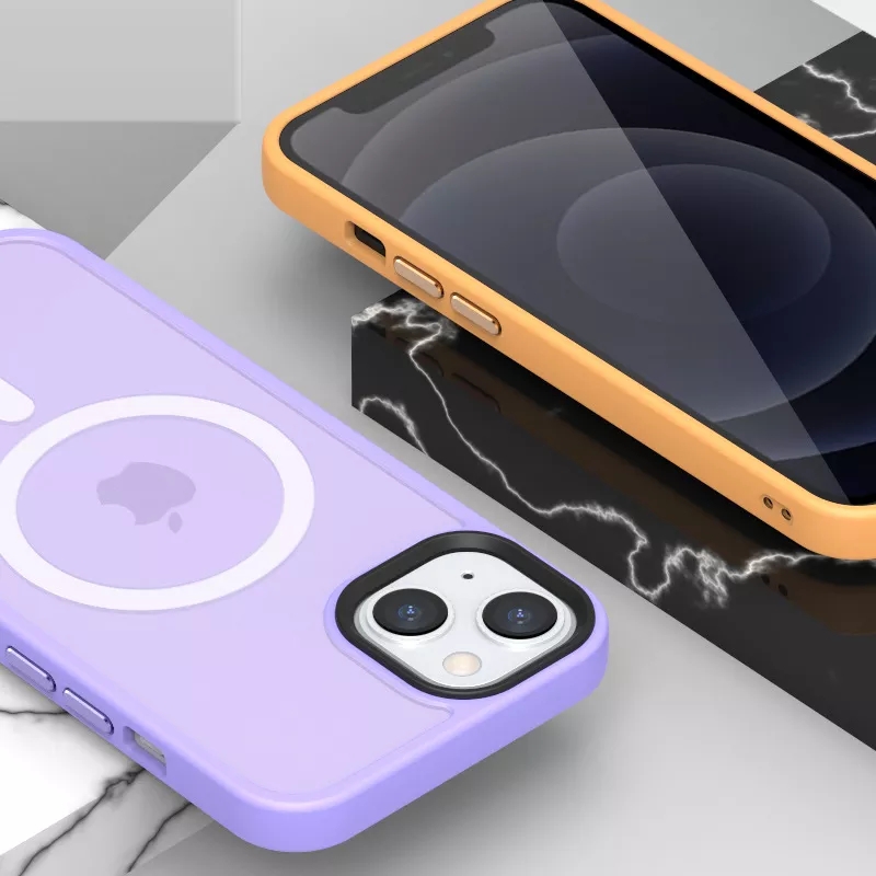 Iphone 14 Case With Frosted Magnetic Ring Metal Button Dustproof Shockproof Function