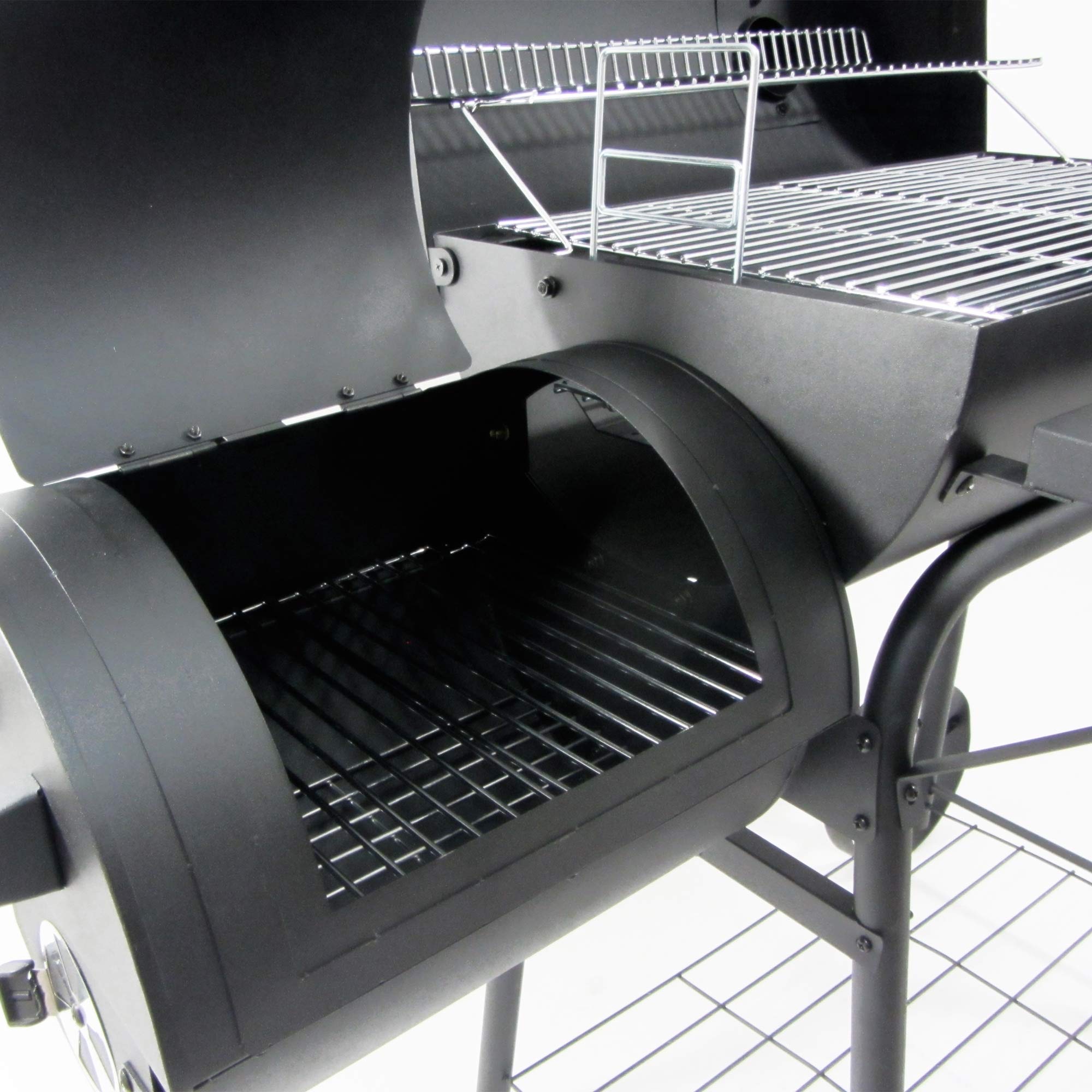 Surface High Temp. Powder Coated Two Chambers Offset Smokers Trolly BBQ with Chimney