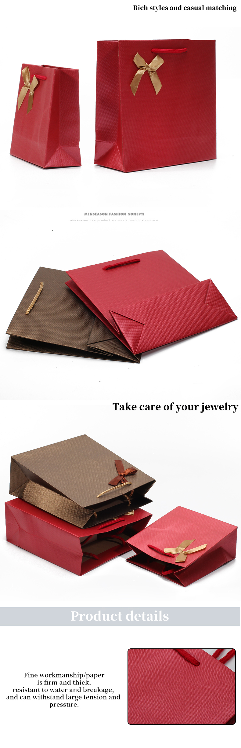 Twill Grain Tasteful Cardboard Paper Tote Gift Bags Jewelry Packaging Holder
