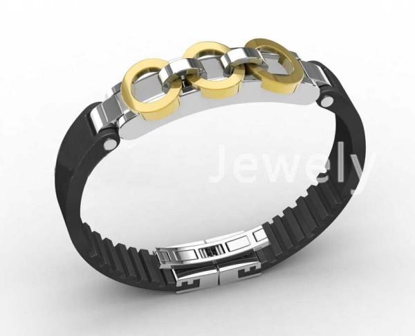 Top Quality Europe Fashion Stainless Steel Genuine Leather Silicone Bangle