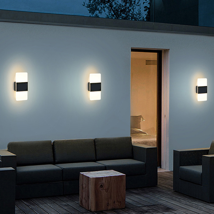 Acrylic Led Outdoor Wall Sconce LED Solar Powered Lights Cold White Light