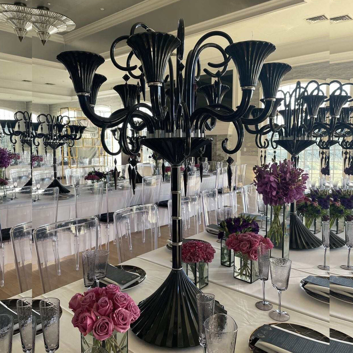 ZT-524 Luxury crystal glass red candelabras for wedding centerpieces