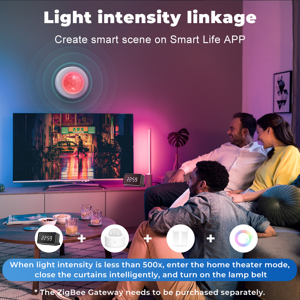 Tuya Zigbee 3.0 PIR Motion Detector Luminance Sensor 2 in 1 Security Anti-Theft Alarm Sensor Smart Light Sensing