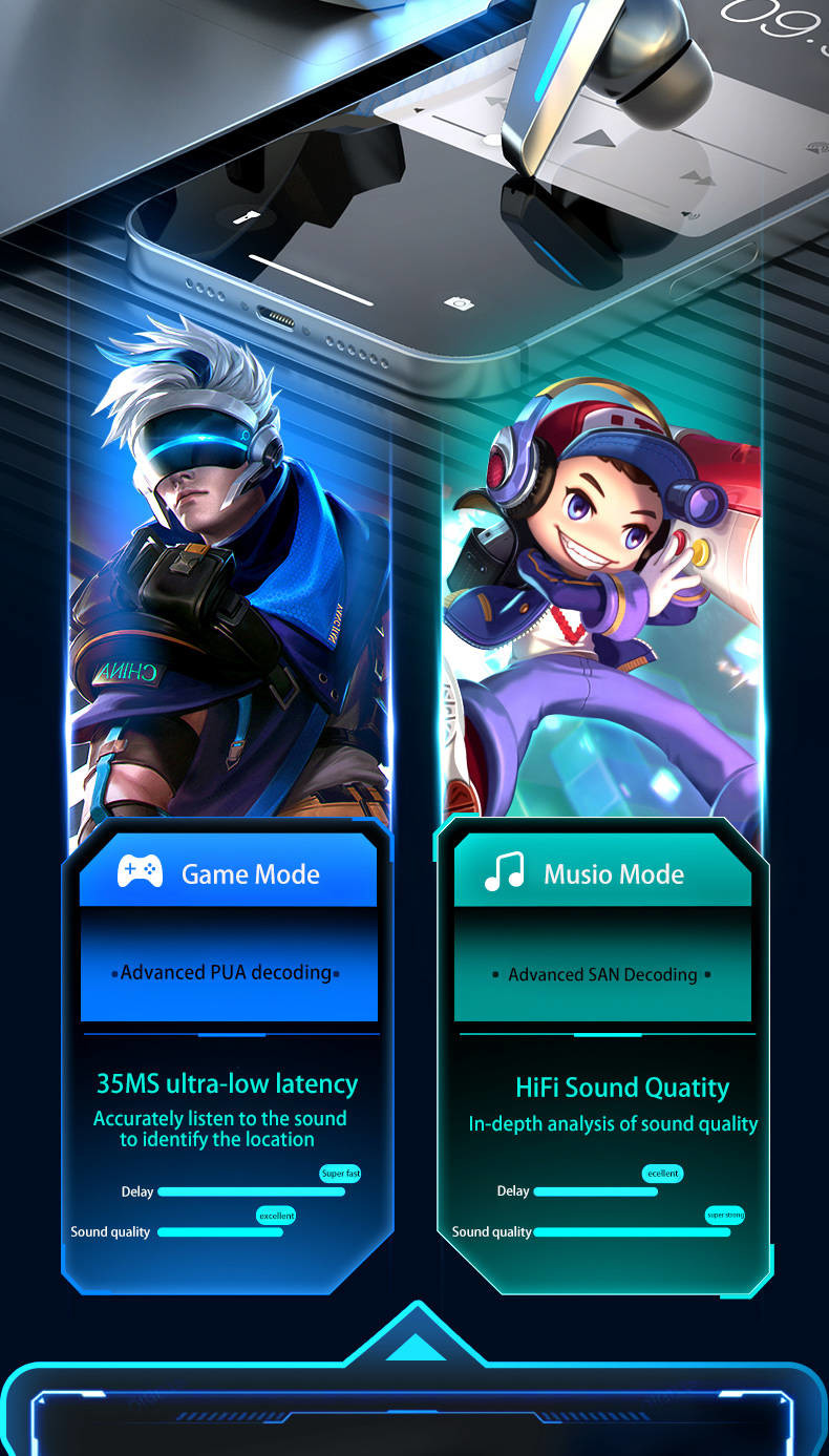 Bluetooth Gaming Earphone Low Power Consumption Game And Music Mode